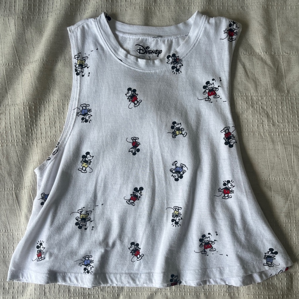 White Womens Disney Mickey Mouse Cropped Tank Top Size Medium